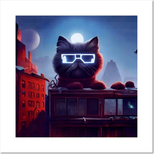 Sci-fi cat wearing cool shades Posters and Art